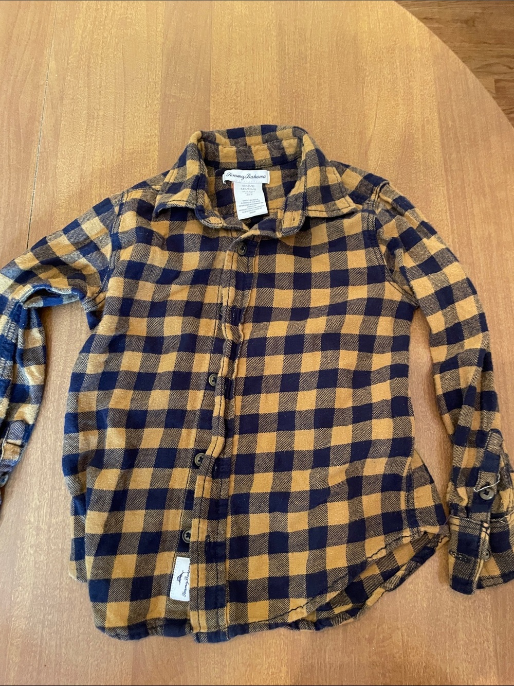 Tommy Bahama Boys Plaid Button-Down Shirt in Mustard and Navy size 5-6